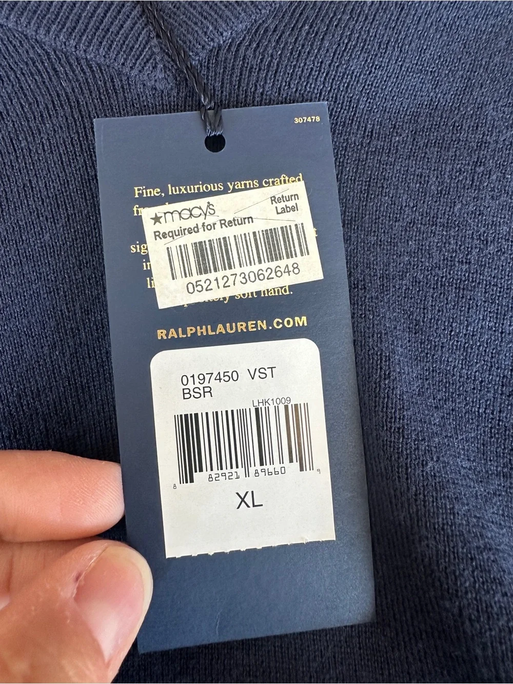 NWT Ralph Lauren 100% Pima Cotton Navy Blue Sweater Vest, XL